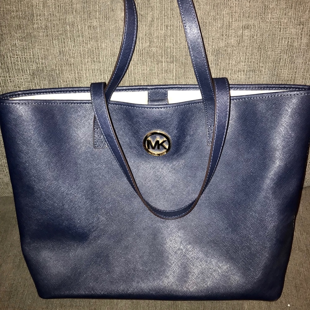 MK Navy blue leather tote. Like new.